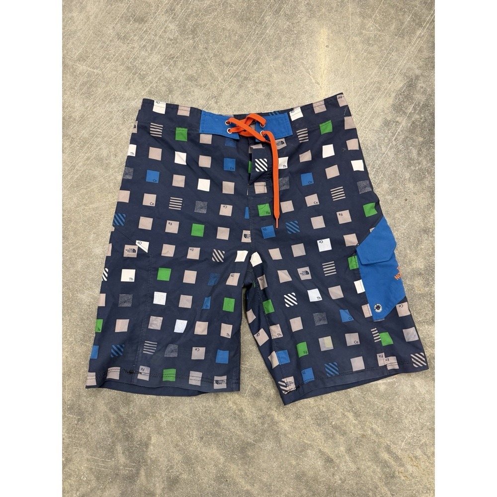 The North Face Board Shorts Boys Size XL 18‎ Blue Checkerboard Swim Trunks Beach